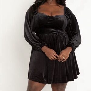 Eloquii black velvet wide sleeve babydoll dress.